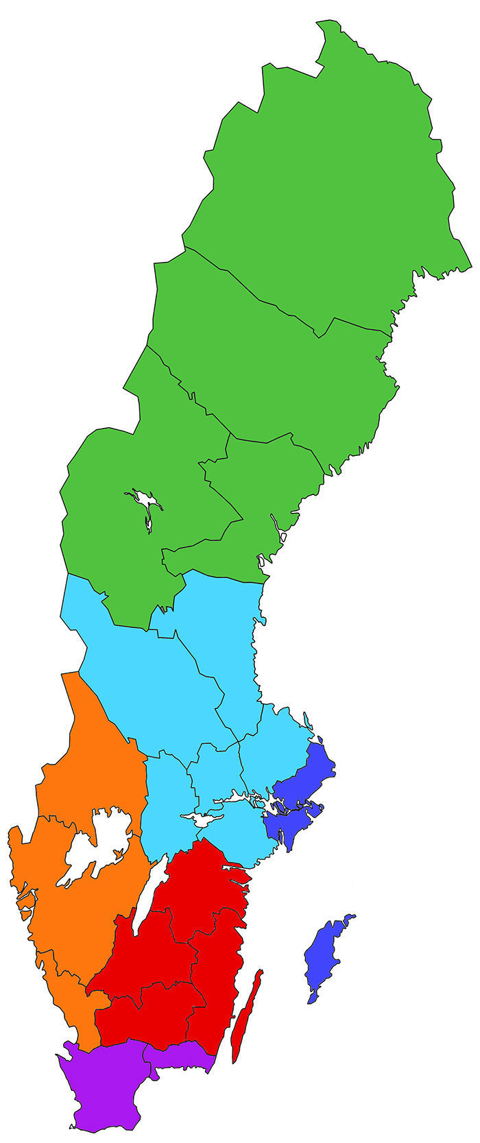 Sex regioner föreslås